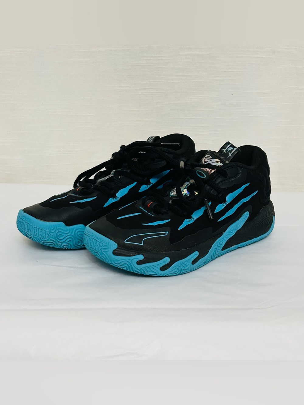 Puma Lamelo MB .03 Kids Black and Bright Blue‎ Hive Athletic Sneakers